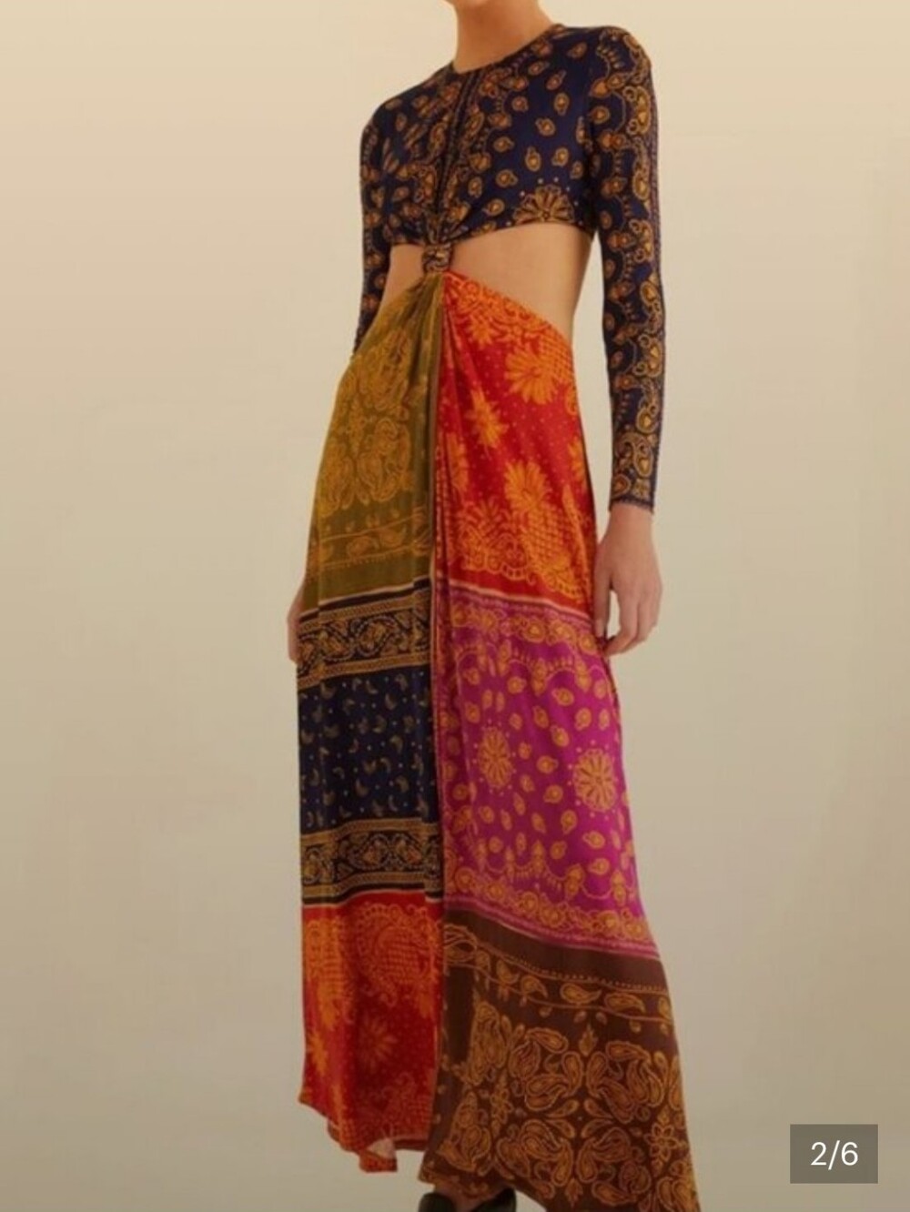 FARM Rio Bandana Dream Long Sleeve Mixed-Print Maxi Dress